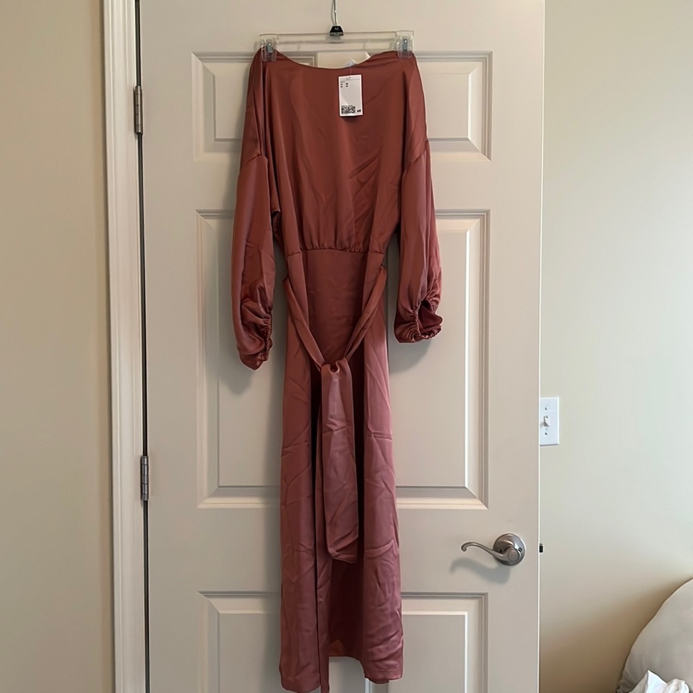 Tie belt satin dress